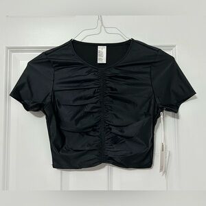 Good American Ruched Crop Swim T-Shirt in black